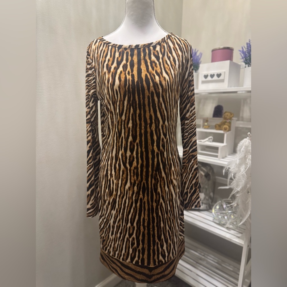 Michael Michael Kors Animal Print, Stretch, Pull Over, Long Sleeve Dress | Small